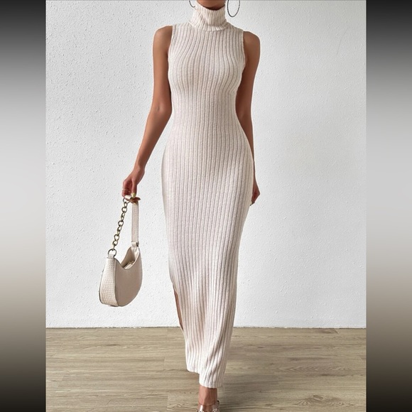 Sexy Turtleneck Split Thigh Tank Knit Dress - Picture 3 of 6
